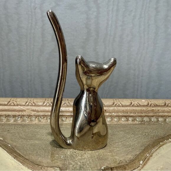 Vintage Silver Tone Kitty Cat Ring Holder - Picture 4 of 10